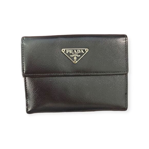 Authentic Prada Saffiano Wallet Black Compact - Picture 1 of 10